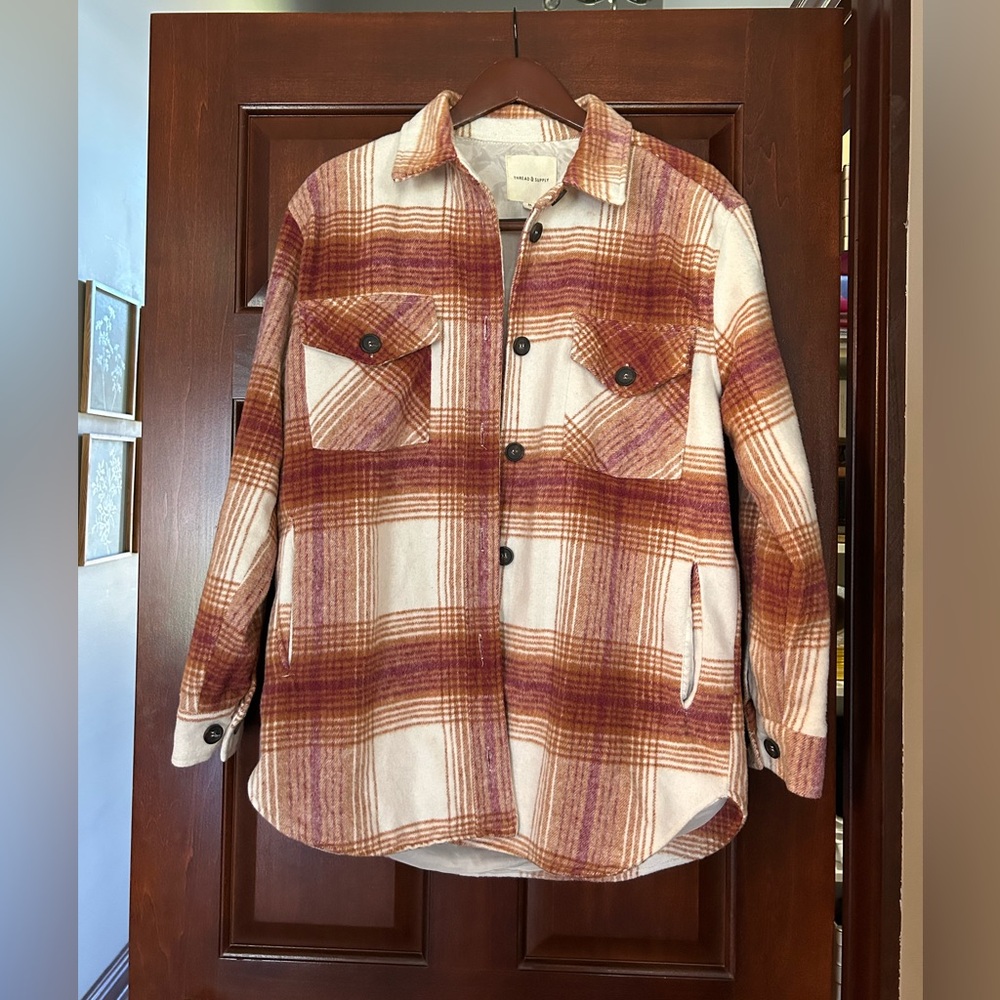 Thread & Supply Women's Plaid Shacket in Rust and Cream size M
